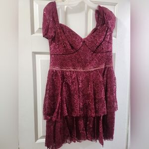 David's Bridal Burgundy Lace Mini Dress